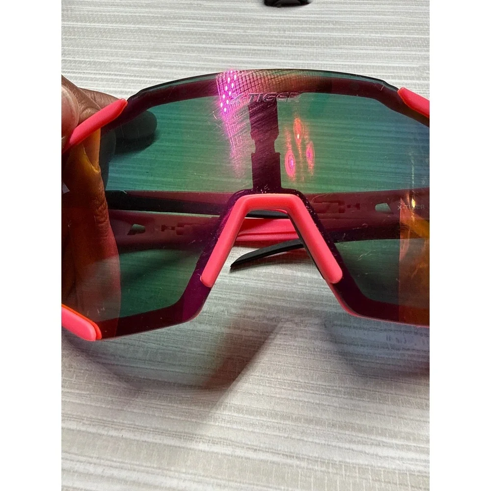 X-TIGER Cycling Sunglasses Pink Mirrored Shield Lens MTB‎ Road Bike UV400 Sports
